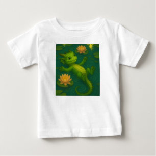 かわいいベビーグリーンフォレストドラゴンの子犬の目スイミング ベビーTシャツ