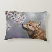 かわいいベビーグレーウルフアップと花 アクセントクッション (裏面)