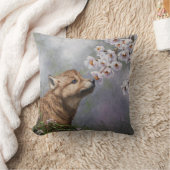 かわいいベビーグレーウルフアップと花 クッション (ブランケット)