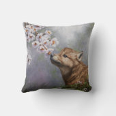 かわいいベビーグレーウルフアップと花 クッション (裏面)