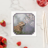 かわいいベビーグレーウルフアップと花 スタンダードカクテルナプキン (インサイチュ)