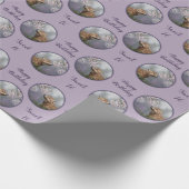 かわいいベビーグレーウルフアップと花 ラッピングペーパー (角)