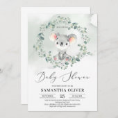 かわいいベビーコアラグリーンユーカリ赤ちゃんシャワー 招待状 (正面/裏面)