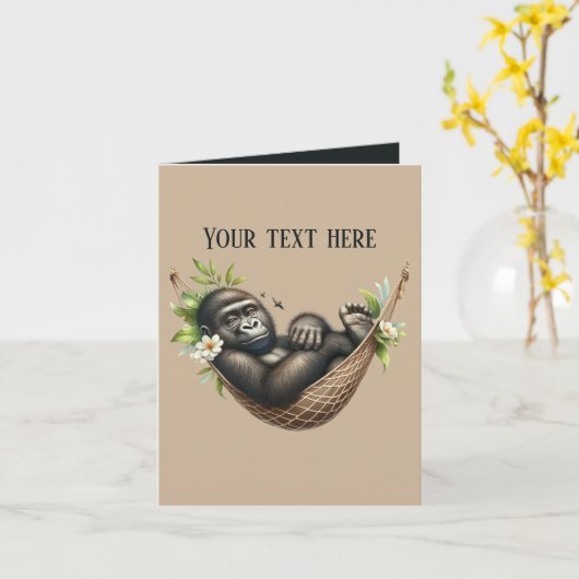 かわいいベビーゴリラ追加文字任意の目的 カード (黄色い花)
