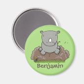 かわいいベビーサイ緑の漫画イラストレーション マグネット (正面/裏面)