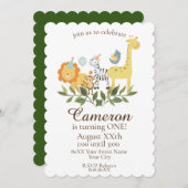 かわいいベビーサファリと動物園の動物 招待状 (正面/裏面)