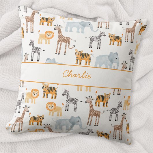 かわいいベビーサファリアニマルウォーター名前をカスタムする クッション