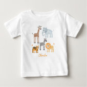 かわいいベビーサファリアニマルウォーター名前をカスタムする ベビーTシャツ (正面)