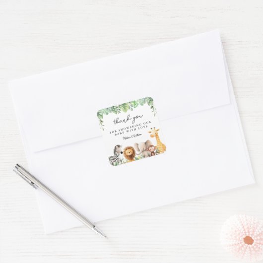 かわいいベビーサファリアニマルギフトラベル スクエアシール (封筒)