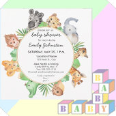 かわいいベビーサファリアニマルズスクエアベビーシャワー 招待状