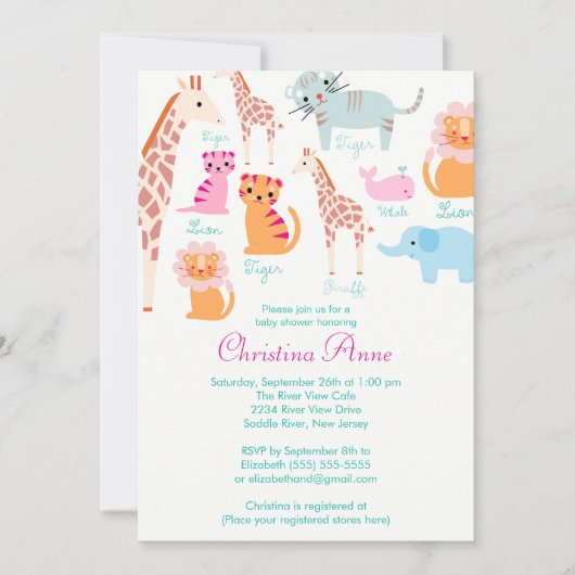 かわいいベビーサファリアニマルズベビーシャワー招待状 招待状 (正面)
