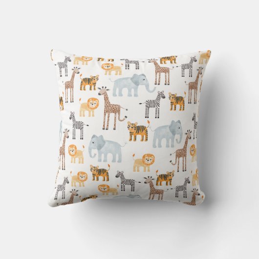 かわいいベビーサファリ動物の水のカラーパターン クッション (裏面)