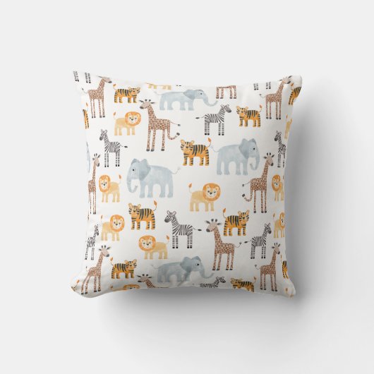 かわいいベビーサファリ動物の水のカラーパターン クッション (正面)