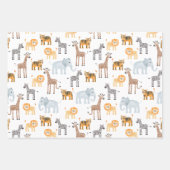 かわいいベビーサファリ動物の水のカラーパターン ラッピングペーパーシート (正面2)