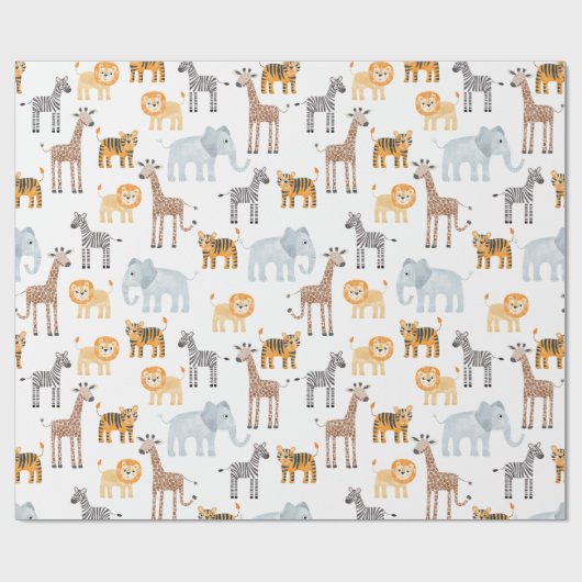 かわいいベビーサファリ動物の水のカラーパターン ラッピングペーパー (フラット)