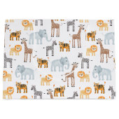 かわいいベビーサファリ動物の水のカラーパターン ラージペーパーバッグ (正面)