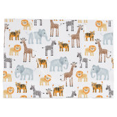 かわいいベビーサファリ動物の水のカラーパターン ラージペーパーバッグ (裏面)