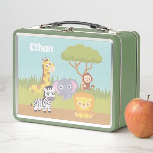 かわいいベビーサファリ動物キッズパーソナライズされた メタルランチボックス (インサイチュ)