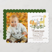 かわいいベビーサファリ&動物園の動物とカスタム写真 招待状 (正面/裏面)