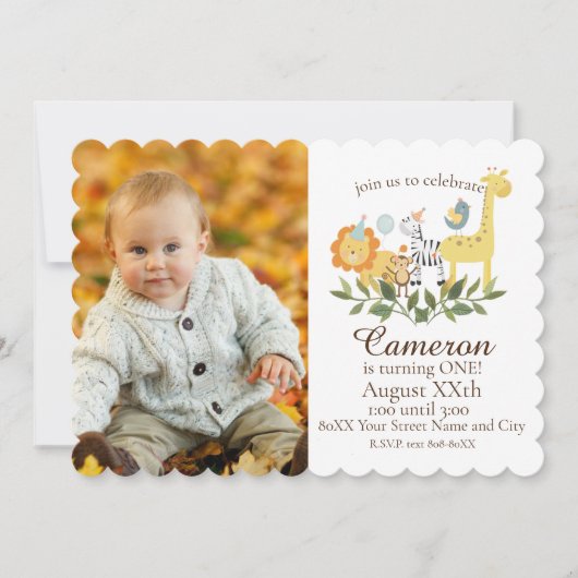 かわいいベビーサファリ&動物園の動物とカスタム写真 招待状 (正面)