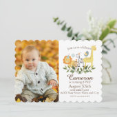 かわいいベビーサファリ&動物園の動物とカスタム写真 招待状 (スタンド正面)