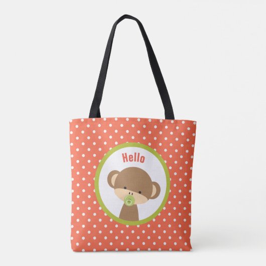 かわいいベビーサルおしゃぶり水玉模様 トートバッグ (裏面)