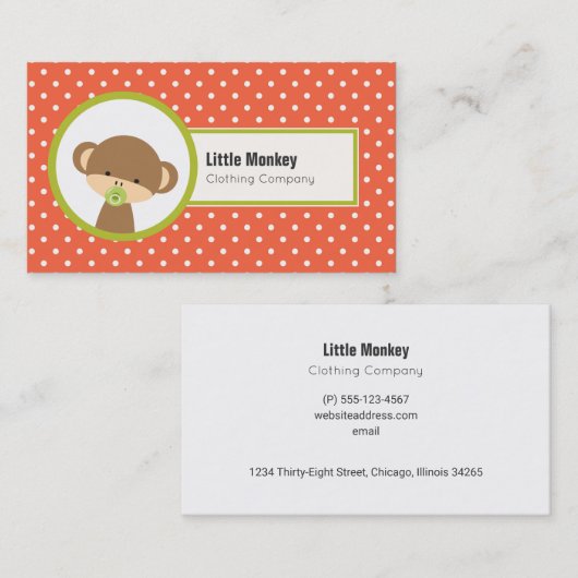 かわいいベビーサルおしゃぶり水玉模様 名刺 (正面/裏面)