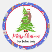 かわいいベビーサルと動物園メリークリスマス ラウンドシール (正面)