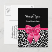 かわいいベビーサンキューガーリーキリンプリントピンクボウ ポストカード (正面/裏面)