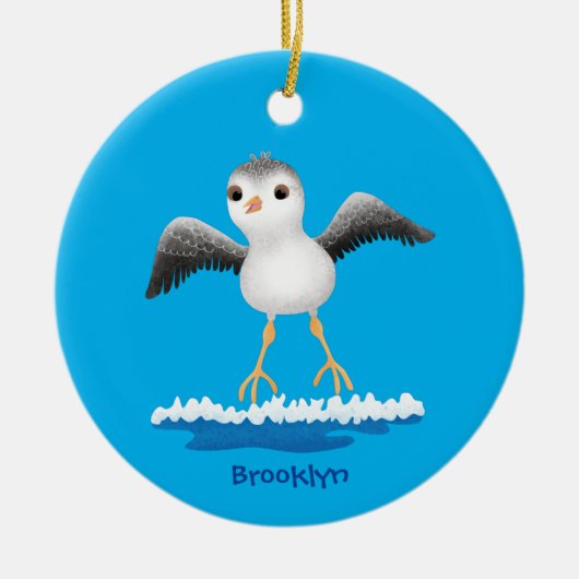 かわいいベビーサンドパイパー漫画イラストレーション  セラミックオーナメント (正面)