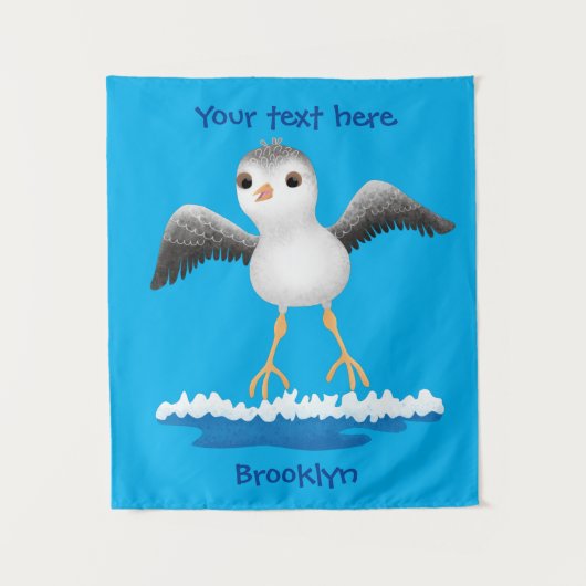 かわいいベビーサンドパイパー漫画イラストレーション タペストリー (正面)