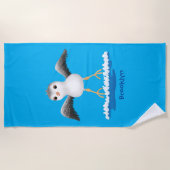 かわいいベビーサンドパイパー漫画イラストレーション ビーチタオル (正面)