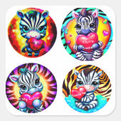 かわいいベビーシマウマとハート スクエアシール (正面)