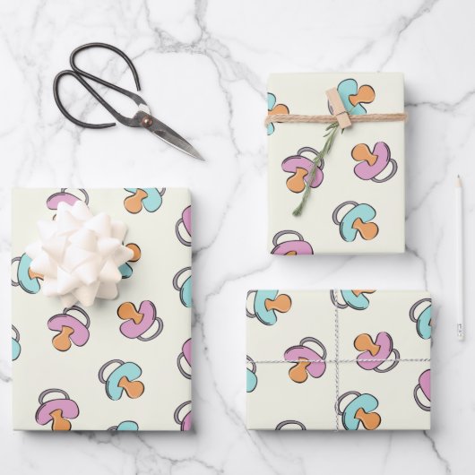 かわいいベビーシャワーおしゃぶり男性リビール顔マスク ラッピングペーパーシート (正面)