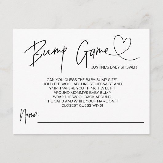 かわいいベビーシャワーのゲームのベビーの隆起の推測はハートを梳きます エンクロージャーカード (正面)