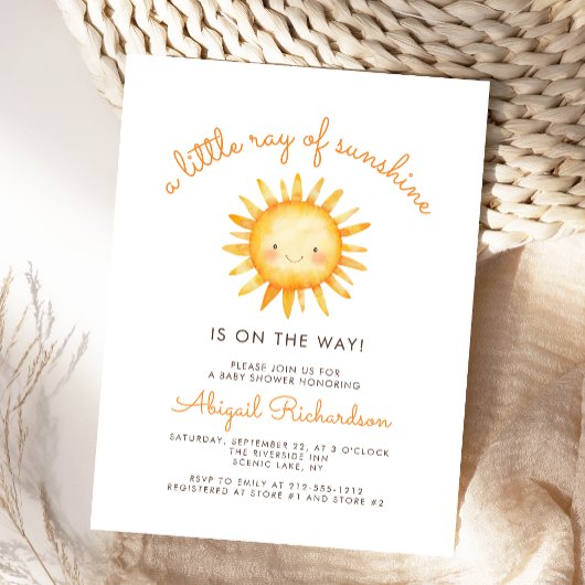 かわいいベビーシャワーの招待状 - Little Ray of Sunshine ポストカード