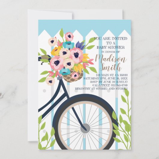 かわいいベビーシャワーガーデンパーティーフローラ招待状 招待状 (裏面)