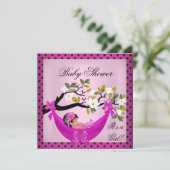 かわいいベビーシャワーガールベビーピンクハンモック 招待状 (スタンド正面)