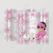 かわいいベビーシャワーガール ピンクの雪の結晶 招待状 (正面/裏面)