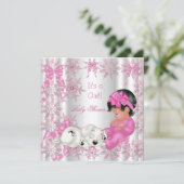 かわいいベビーシャワーガール ピンクの雪の結晶 招待状 (スタンド正面)