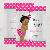 かわいいベビーシャワーガール　ホットピンクとブラックのエスニックスタイル 招待状 (正面/裏面)