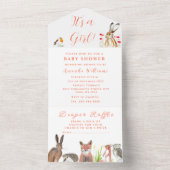 かわいいベビーシャワーキツネハレ女の子フローラ オールインワン招待状 (内側)