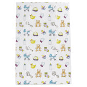 かわいいベビーシャワーパターン ミディアムペーパーバッグ (正面)