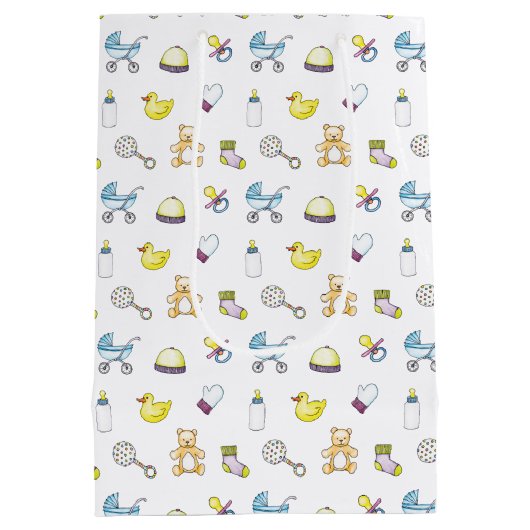 かわいいベビーシャワーパターン ミディアムペーパーバッグ (裏面)