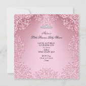 かわいいベビーシャワープリンセス ピンクの王冠レース2 招待状 (裏面)