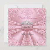 かわいいベビーシャワープリンセス ピンクの王冠レース2 招待状 (正面)