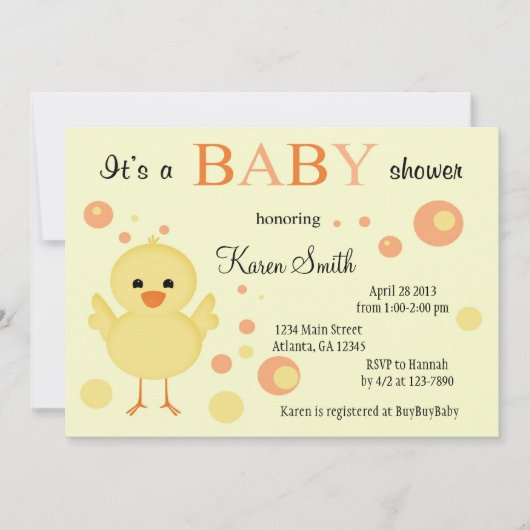 かわいいベビーシャワー招待状-ひよこ 招待状 (正面)