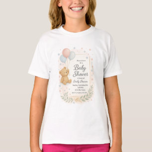 かわいいベビーシャワー招待状- Teddy Bear & Balloon Tシャツ