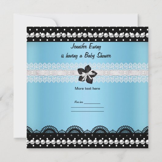 かわいいベビーシャワー男の赤ちゃんブルーブラックスポット2 招待状 (裏面)