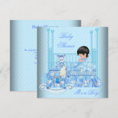 かわいいベビーシャワー男子 赤ちゃん 青いゆりかご 招待状 (正面/裏面)